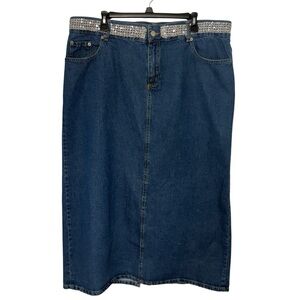 United Team Women's Sequined Waistband, 5-Pocket Medium Wash Denim Skirt, Sz 20W